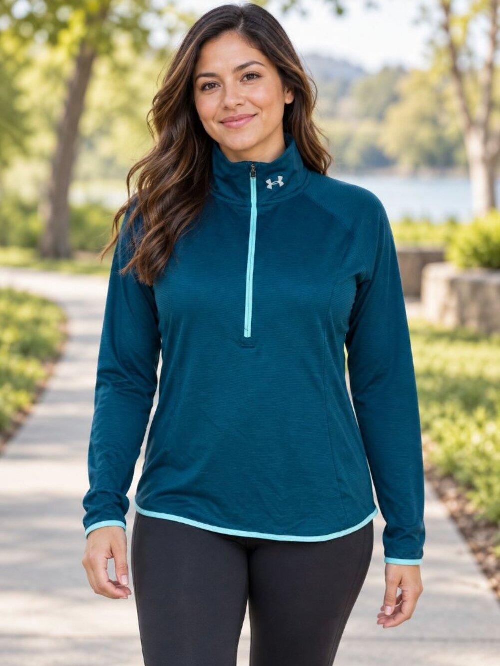 Under Armour HeatGear Women XS Teal Half-Zip Athletic Pullover Long Sleeve